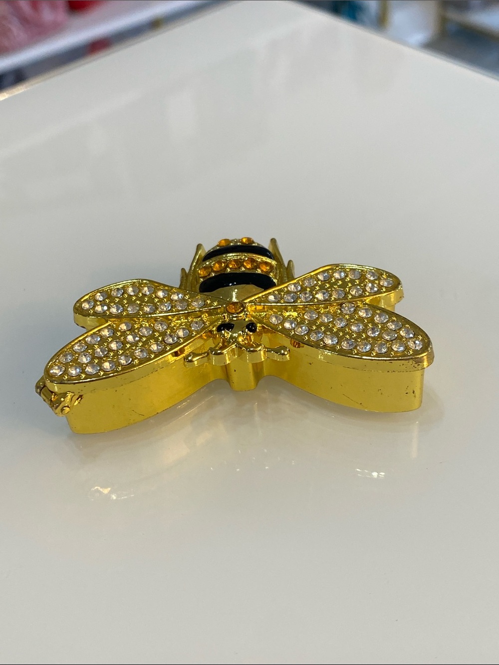 Honey Bee Jeweled Goldplated Trinket Box Rhinestones - Picture 4 of 10